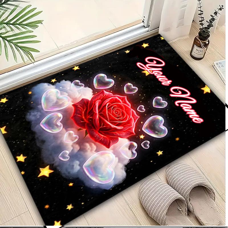 1PC Custom Name "Love Romance Design" Theme Floor Mat Ideal for Living Room, Game Rooms, Office, Bedroom,Floor Mat Playful Design