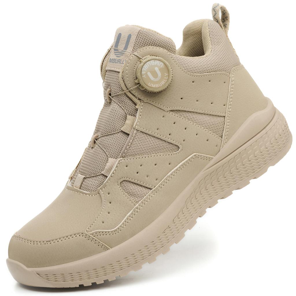 Black Leather Safety Shoes Men Steel Toe Sneakers High Top Work Shoes Rotating Button Work Boots Men's Protective Sneakers