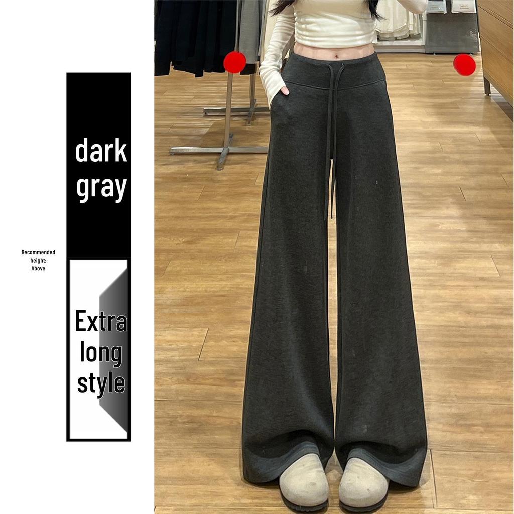 Spring 2026 Deep Gray Plus Size High-Waisted Wide-Leg Pants for Women