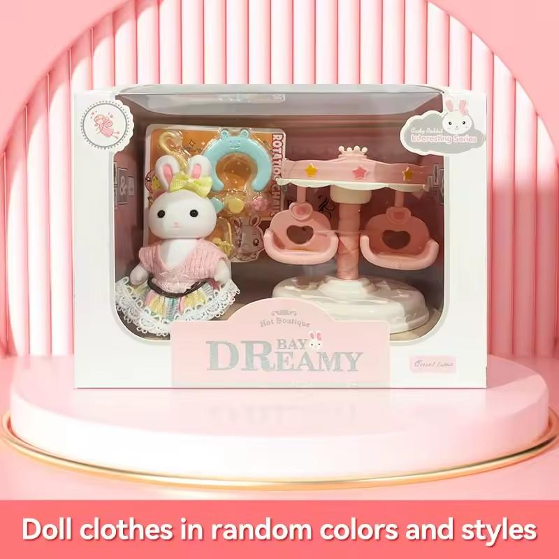 Dollhouse Miniature Furniture Set Rabbit Family Mini Toy House Set Play Game with Diverse Scenes Accessories Birthdays Gifts