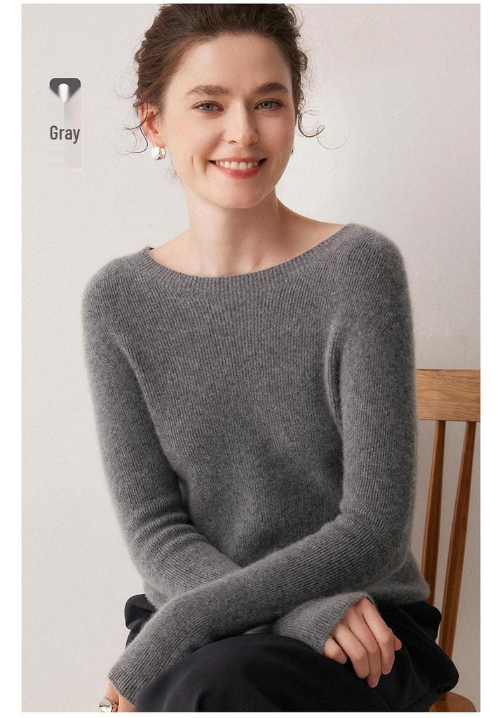 Women's Striped 100% Cashmere Round Neck Sweater - Autumn/Winter Collection