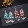 Retro Ethnic Gemstone Earrings Bohemian Color Beaded Fringed Earrings Scenic Long Earrings