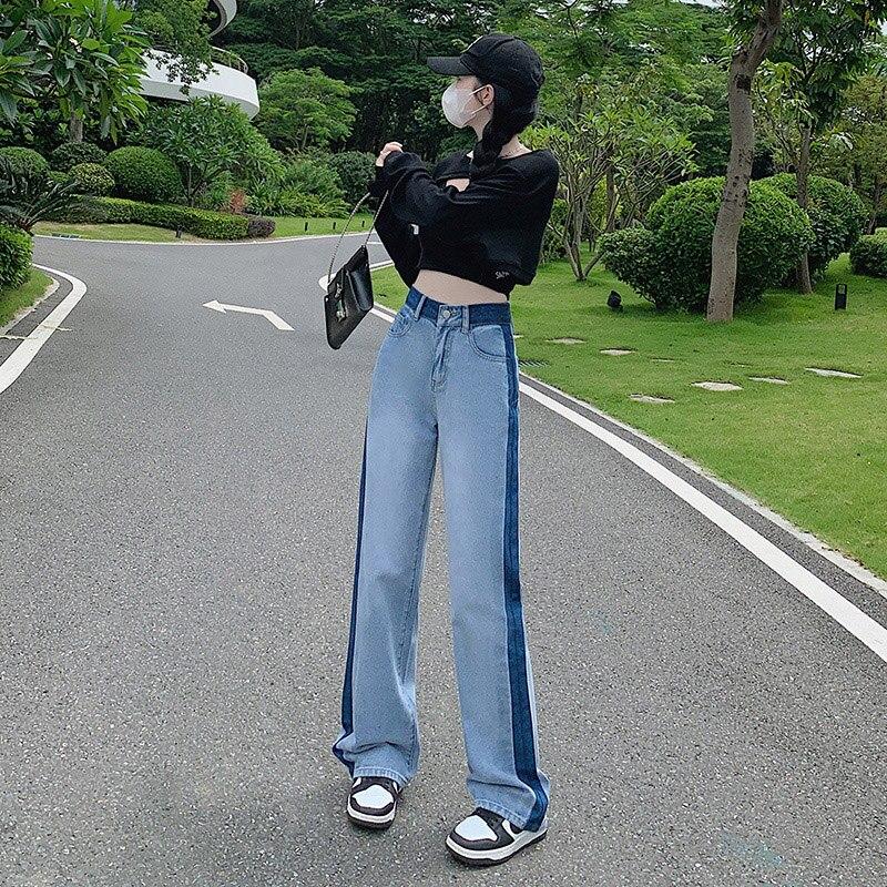 

Корейские повседневные широкие джинсовые брюки, прямые мешковатые брюки с высокой талией, женская уличная одежда, винтажные трендовые свободные джинсы для женщин, повседневный ветер XL синий