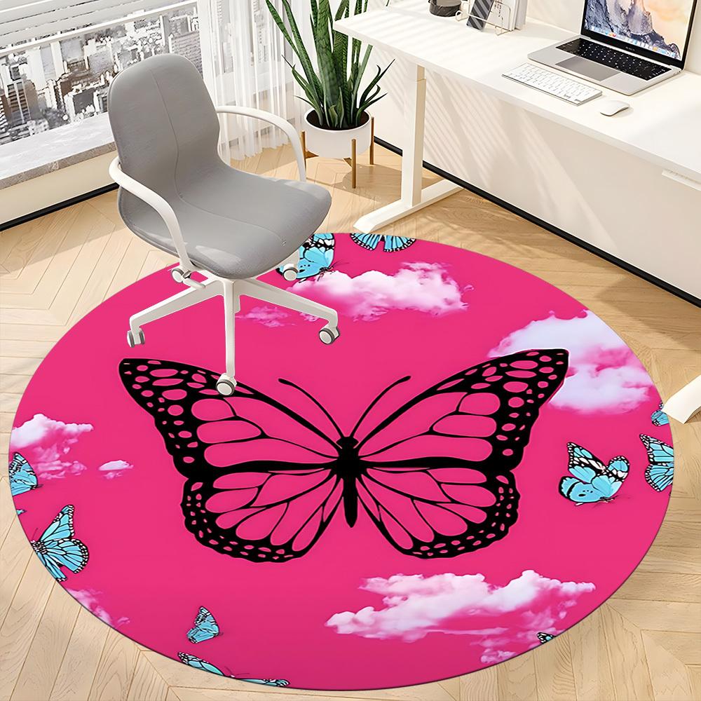 1pc Butterfly Sky Office Round Rug, Carpet for Office, Gaming, Lightweight Round Floor Mat yy260205038