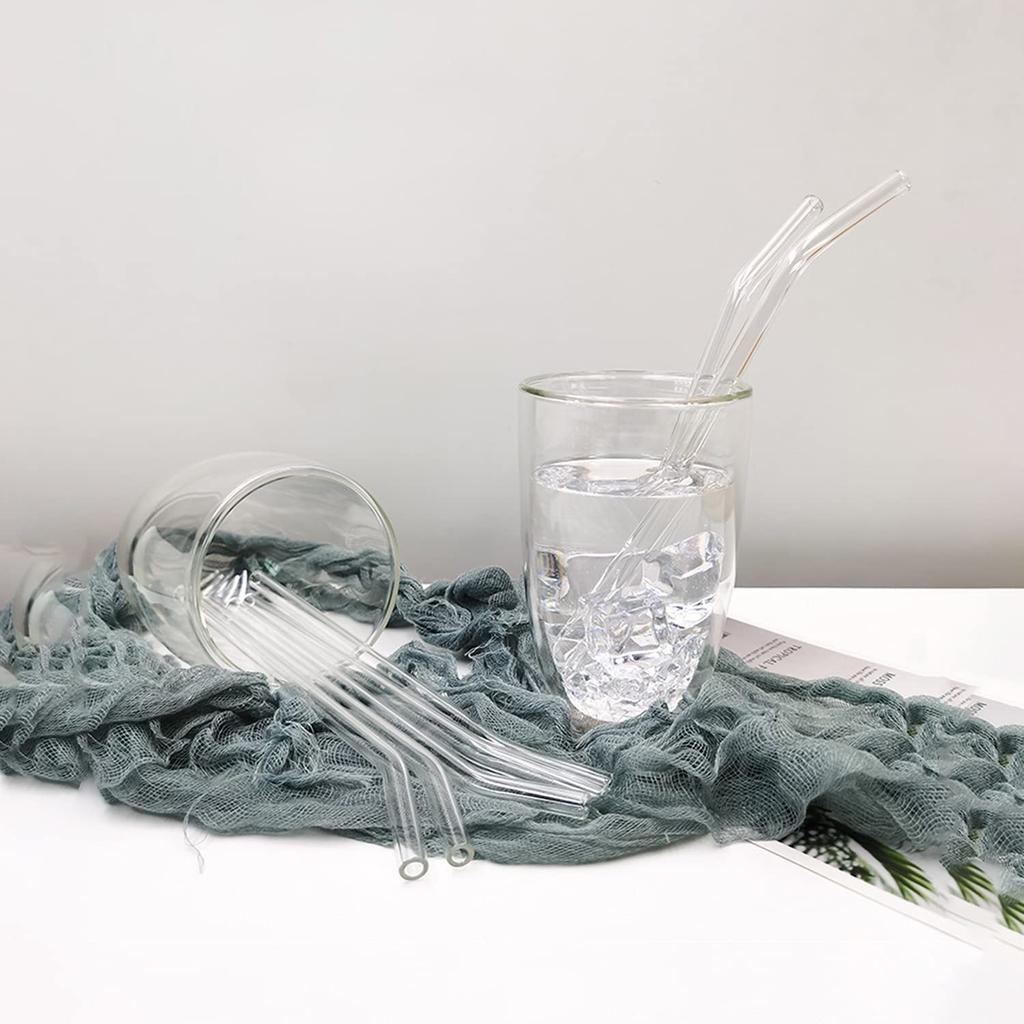 25cm Glass Smoothie Straws 10" X 8mm Long Reusable Clear Drinking Straws for Smoothie Milkshakes Bar Cocktail Drinkware