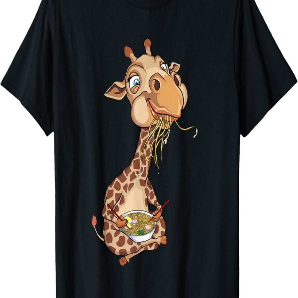 Giraffe Eating Ramen Kawaii Giraffe Noodle T-Shirt