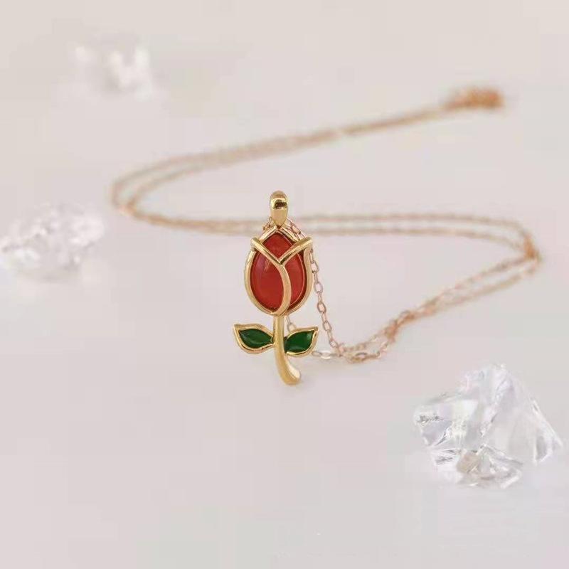 

Подвеска-роза из 18-каратного золота с замком из золота 750 пробы, простая цепочка на ключицу для женщин AU750