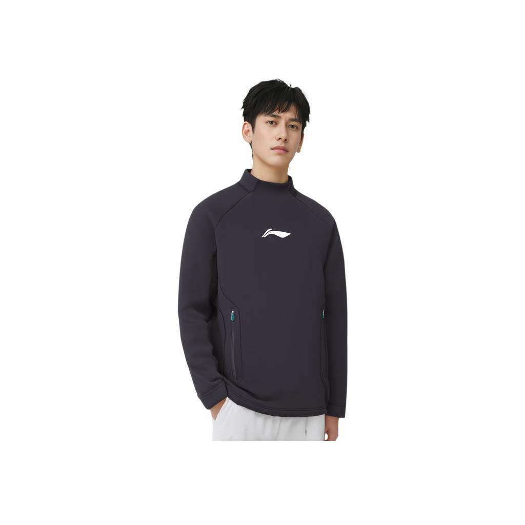 Li Ning CBA Series Logo Half High Neck Pullover Sweatshirt Men Sweatshirt Black AWDR711-3