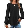 QICED Women's Fashion Casual Solid Color Print Long Sleeve O-Neck Blouses & Shirts