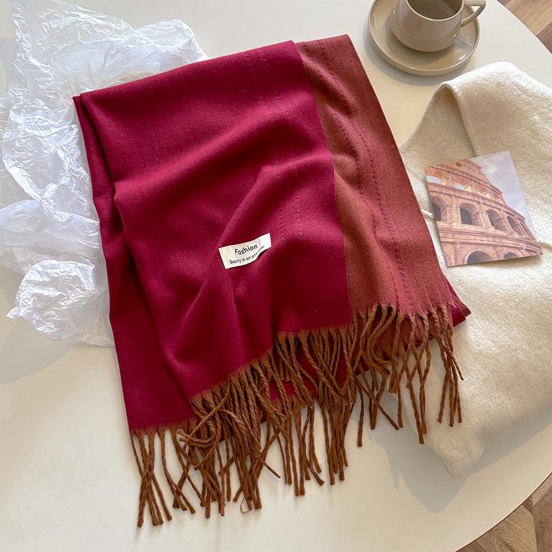 Nuova sciarpa calda in cashmere Winer per donna, moda, spessa, in tinta unita, in pashmina, scialle, foulard, donna