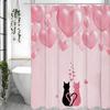 Valentine's Day Black Pink Cat Pink Love Shower Curtain, Bathroom Decorative Shower Curtain, Waterproof Shower Curtain with Ho