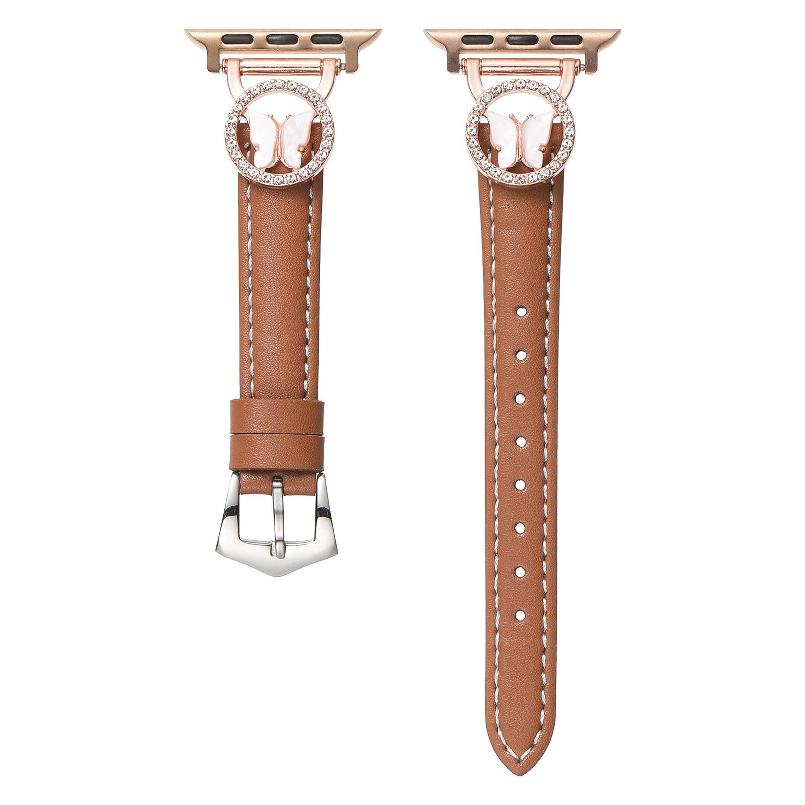 

Leather Strap for Apple Watch Series 10 9 8 7 SE 6 5 4 3 2 1 42mm 41mm 40mm 38mm Rhinestone Butterfly Band As shown I