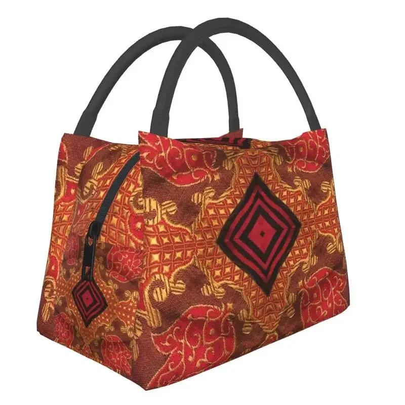 Tafzimth Kabyle Fibula Style Insulated Lunch Tote Bag for Women Ethnic Geometric Berber Portable Cooler Thermal Food Lunch Box