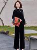 Elegant Spring/Autumn Retro Vest Suit: Middle-Aged Women's Chinese Style Golden Velvet Three-Piece Set