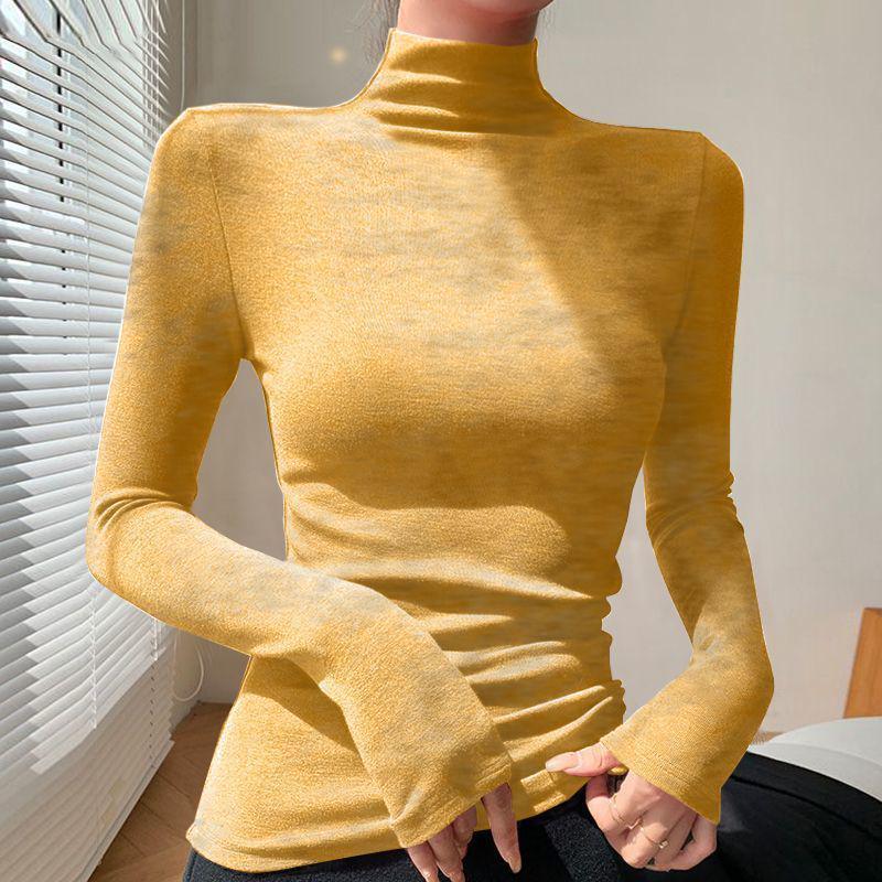 Chic Slim-fit High-neck Long-sleeve Base Layer: Solid Color, Flattering, Versatile Autumn/Winter Top