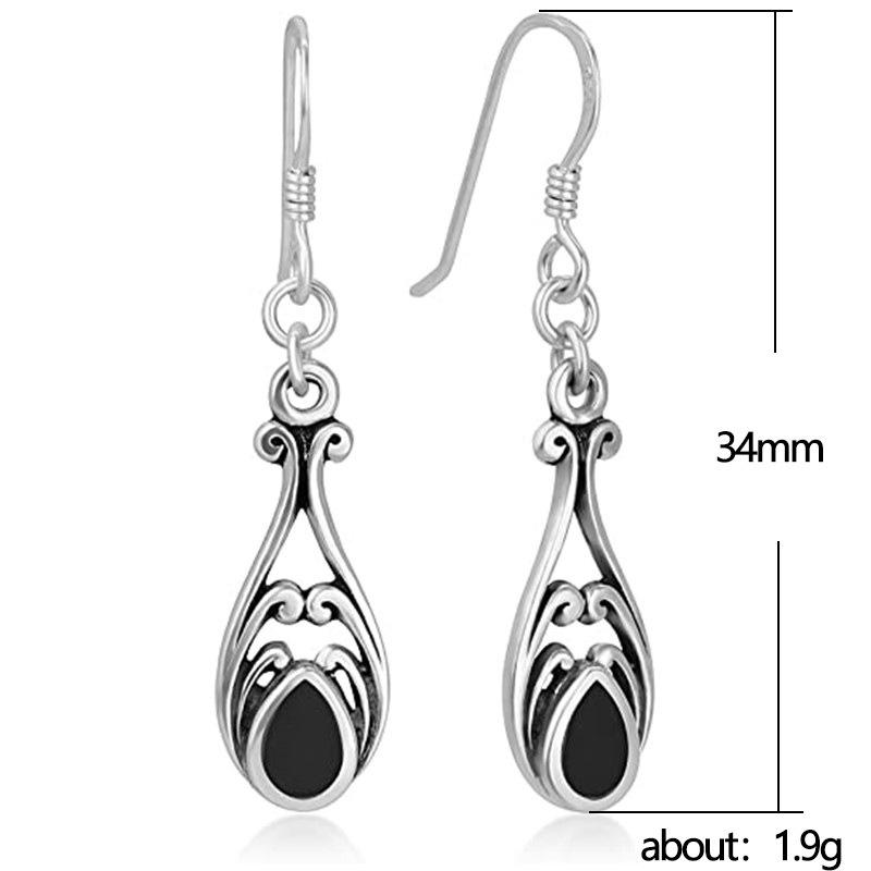 Women's Fashion Earrings Retro Silver Waterdrop Shaped Drop Dangle Earring Boho Party Hollow Hook Earring Jewelry