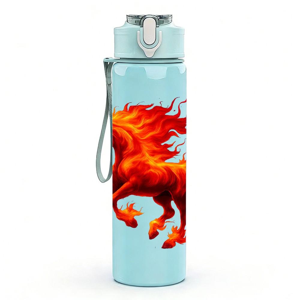 1PC Running Red Horse Silhouette 750ml Color Plastic Sports Water Bottle Leakproof Flip Straw Lid Suitable for Sports Office Home Use