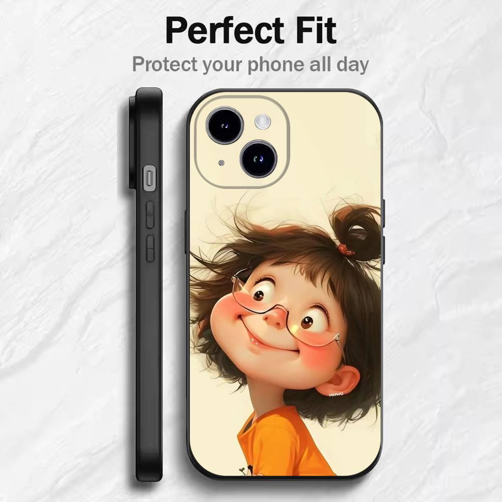 Cute Angry Little Girl Phone Case For 17 16 15 14 13 12 11 Mini XS XR X 6S 6 Pro Max Plus Black Soft Cover