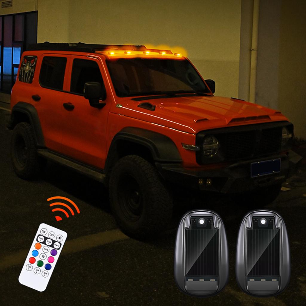 1-6 Lights Solar-Power Car Roof Light with RC Punch-Free Wireless Flashing Lights RGB Solar Powered Strobe Pilot Light Car Decor