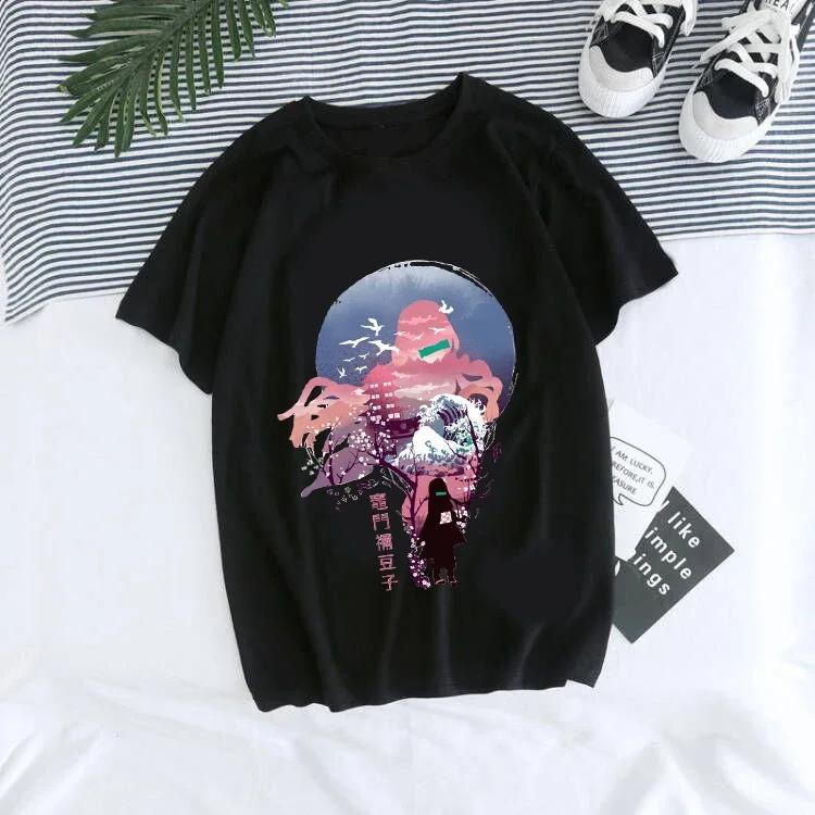 Tanjirou Kamado Kaus Wanita Kimetsu Kaus Wanito Printed Harajuku T-shirt Women's T-Shirt Kaus Grafis Anime Demon Slayer Uniseks