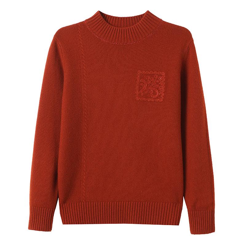 100% reine Schurwolle Damen Pullover mit halbem Stehkragen - Warme Strick-Basisschicht für mittlere und ältere Menschen