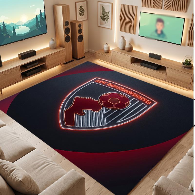 Bournemouth Football Print Crystal Velvet Rug, Comfortable Water Absorbent Non Slip Indoor Floor Carpet