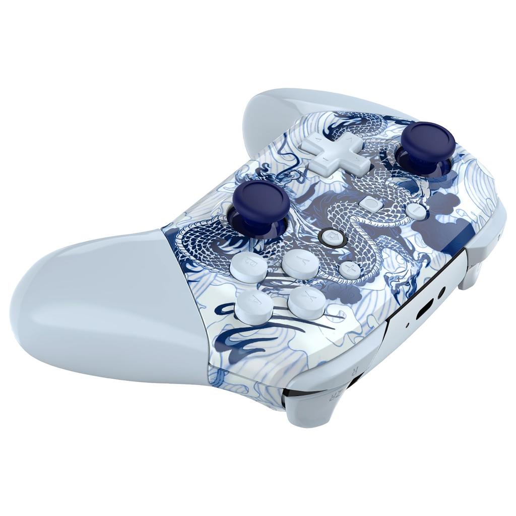 eXtremeRate Handle for Switch Pro DIY Replacement Grip Housing Case Cover with Porcelain Dragon Design for Switch Pro Controller Faceplate/Backplate