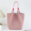 Fashion Soild Color Knitted Bucket Bag Handmade Large Capacity Wrist Bag Woven Ring Buckle Tote Bag For Women Girls