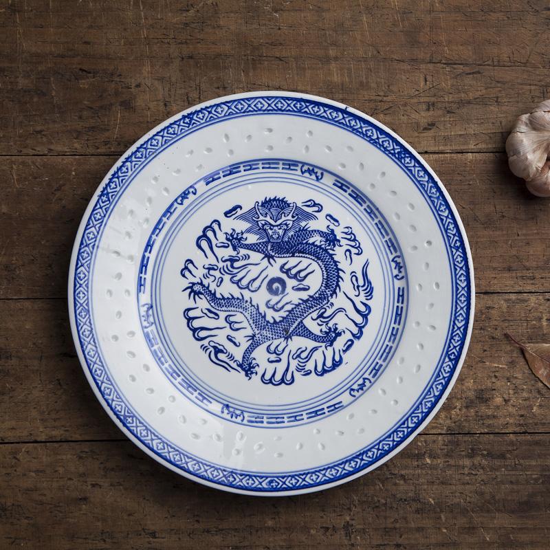 6-10 inch Jingdezhen Retro Blue and White Porcelain Dragon Dinner Plates Ceramics Dish Steak Plate Food Holder Kitchen Tableware