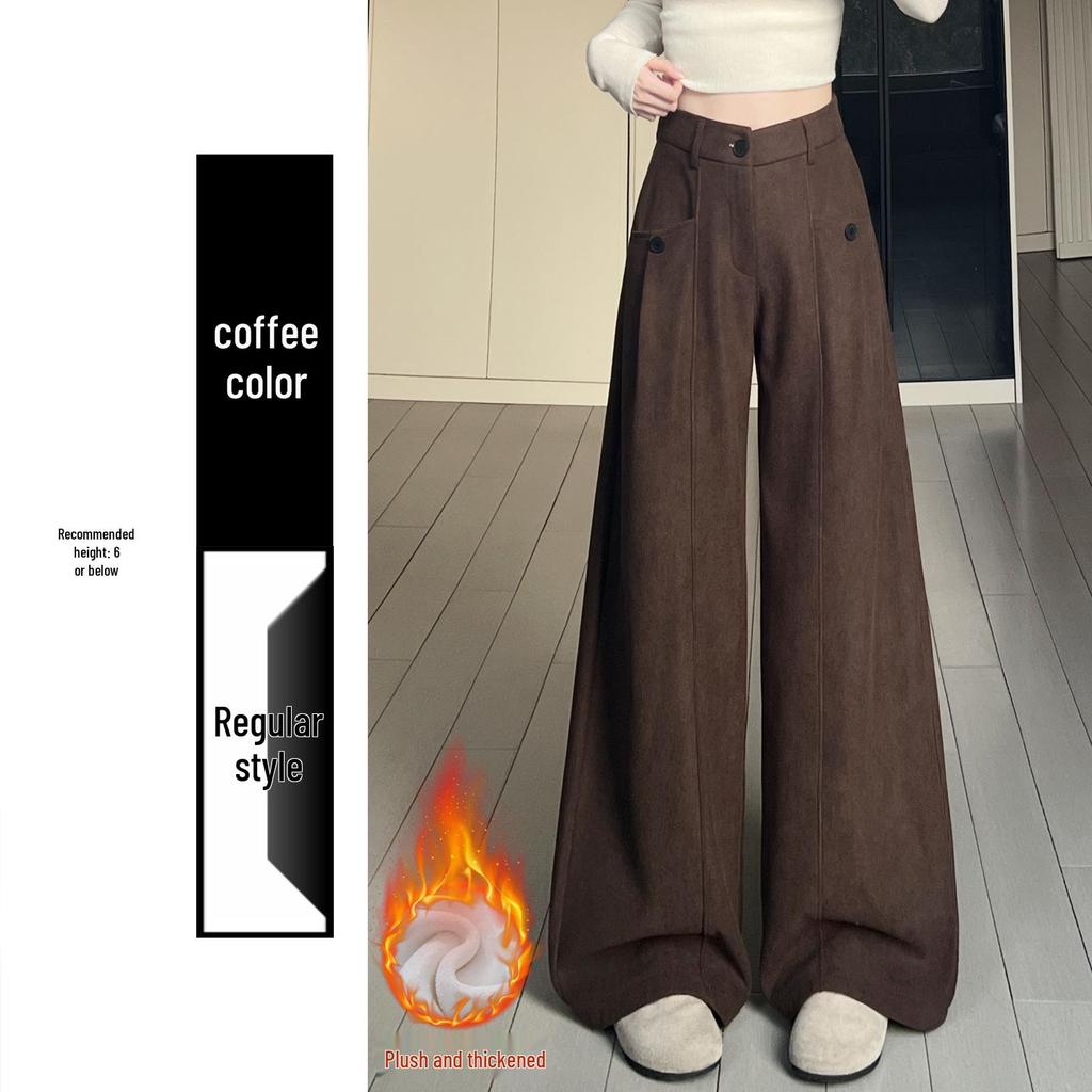 Women's Coffee Corduroy High-Waisted Wide-Leg Pants, 2026 Spring Collection