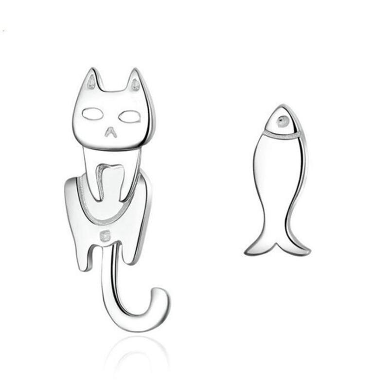 Korean Asymmetrical Catfish & Kitten Stud Earrings for Women