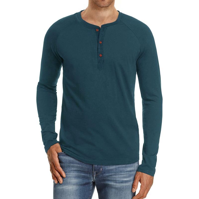 Herren Langarm Henley Shirt Raglanärmel 3-Knopfleiste Lässiges Baumwoll-T-Shirt Oberteile