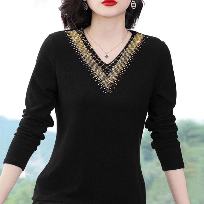 

Middle-aged warm German velvet long-sleeved T-shirt for women s autumn and winter new age-reducing belly-covering thickened bottoming shirt top 4XL