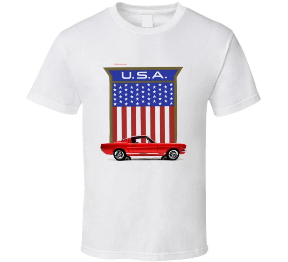 1965 Mustang Fastback Red 2+2 Usa Flag Premium Gift T Shirt S