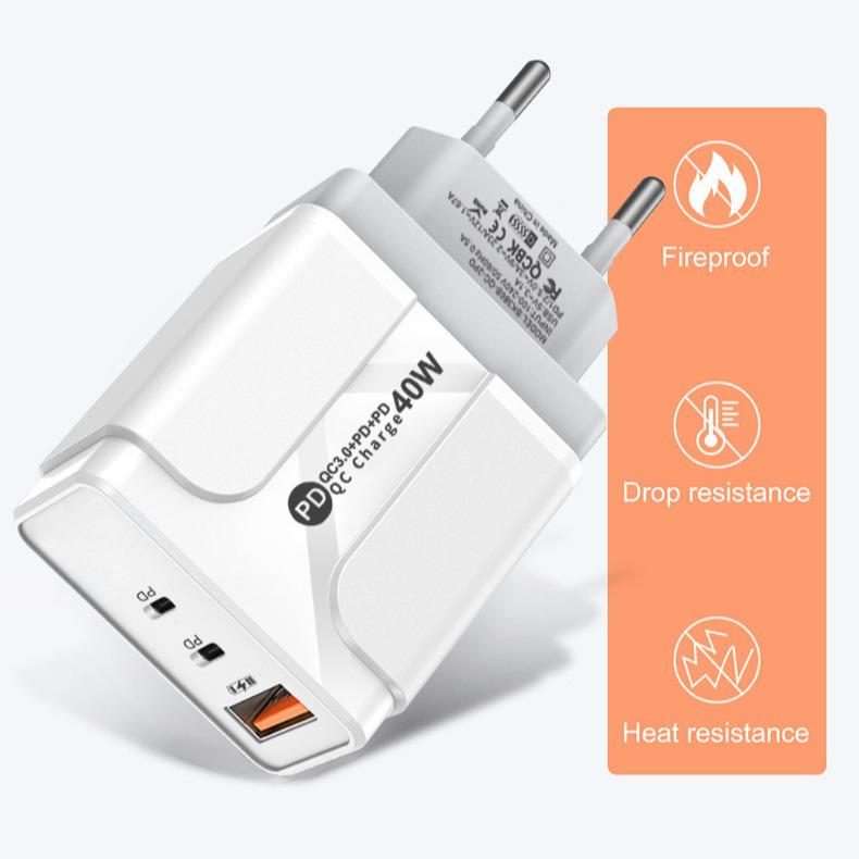 PD33W GaN Multi-Port Fast Charger with QC3.0 & 9V/12V Fast Charging European Standard