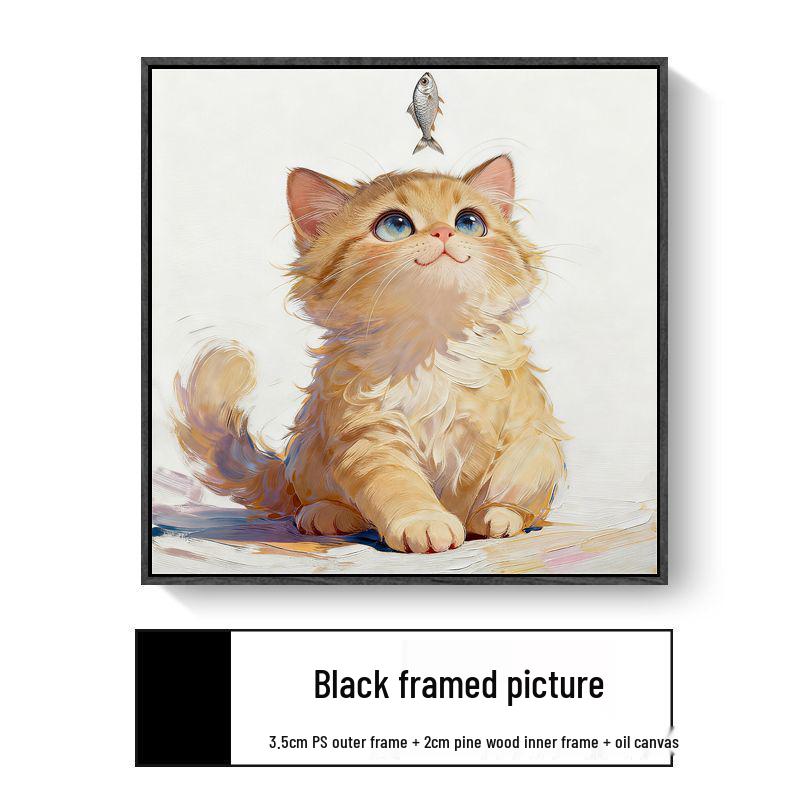Modern Minimalist Kitten Cartoon Decorative Canvas for Living Room & Restaurant Wall Hanging