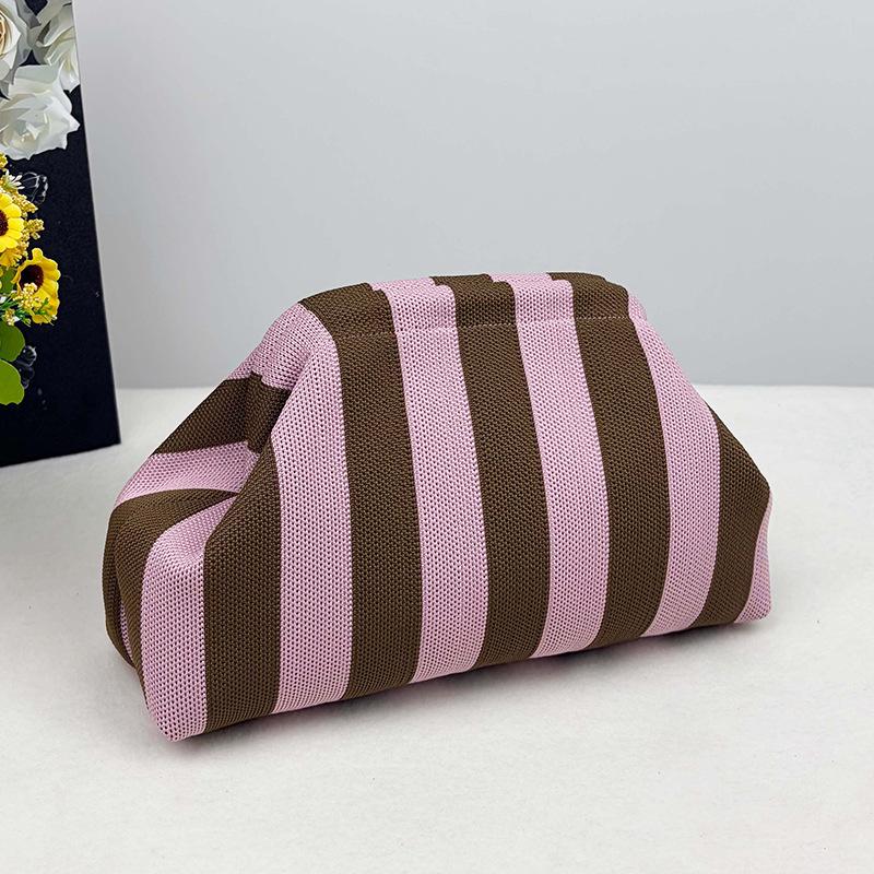 Knitted bag, striped clutch bag, women's flying woven clouds, versatile temperament, portable cosmetic bag, large capacity