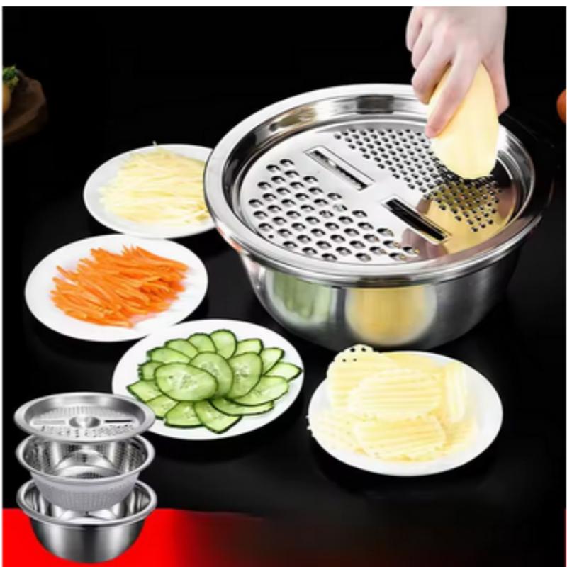 3PCS/Set Vegetable Slicer, Stainless Steel Slicer, Potato Slicer, Vegetable Washing Basin, Drain Basket, Multifunctional