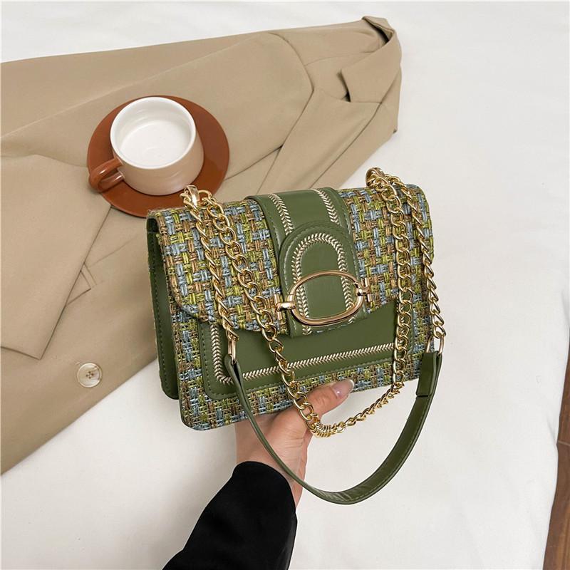 

Плетеная маленькая сумка женская весна и лето 2025 новая в иностранном стиле ретро шерстяная цепочка маленькая квадратная сумка женская сумка зелёный