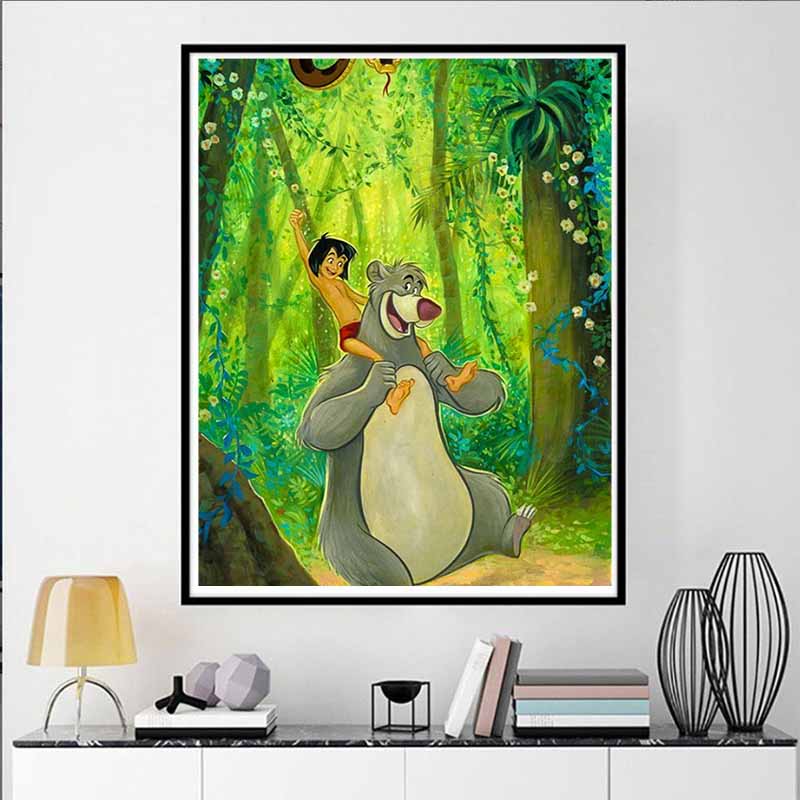Disney 5D DIY Diamantmalerei Mowgli und Balu der Bär Zeichentrickfilm Voll Diamant Mosaik Kunst Wanddekoration Set