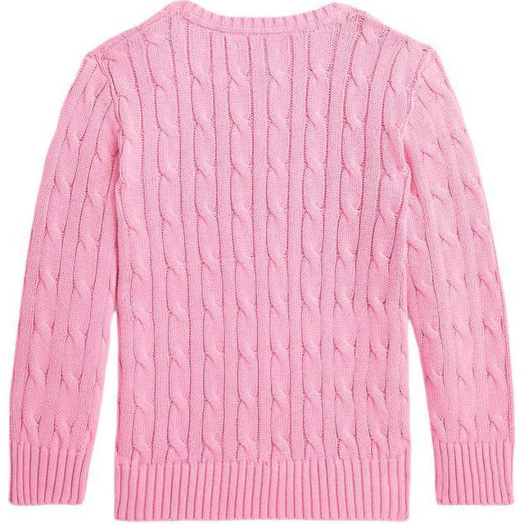 Polo Ralph Lauren SS24 Solid Logo Cable Knit Crewneck Sweater Kids Sweater Pink CWPOSWEB6820501-650