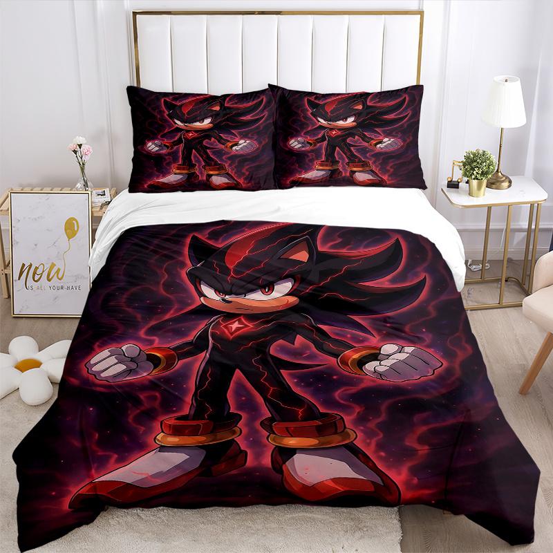 3pcs Shadow the Hedgehog Dark Forces Unleashed Pattern Bedding Three-Piece Set (1 Cover + 2 Pillowcases, No Fillings), This Printed Bedding