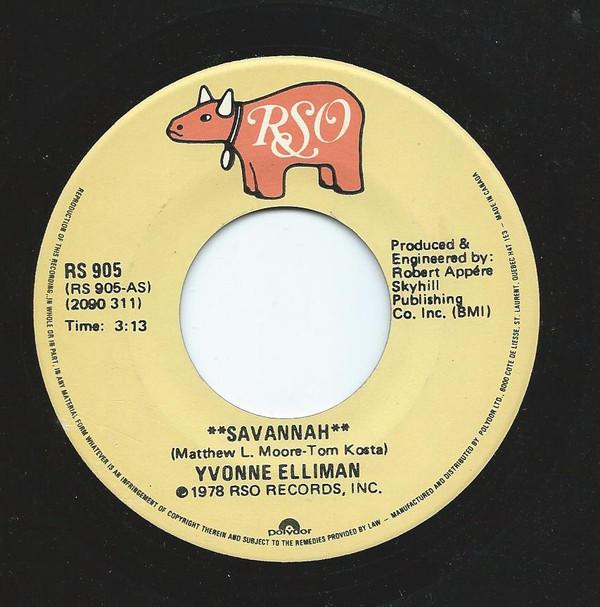 

7inch Record YVONNE ELLIMAN - Savannah RS905 RSO 1978 Canada Pop Used
