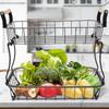 2-Tier Fruit Basket Detachable Metal Countertop Fruit Vegetable Basket with Wooden Handles for Bread Snack Veggies Storage NEW