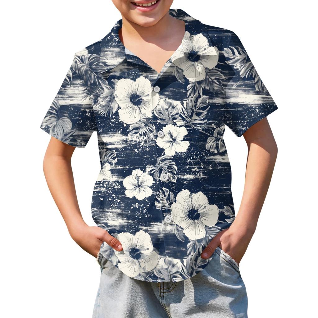 Jungen kurzärmeliges Hawaiihemd, Kinder Sommer Hemd mit Knöpfen