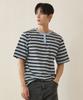 EVENCIA Striped Henley Neck Short Sleeve Tee