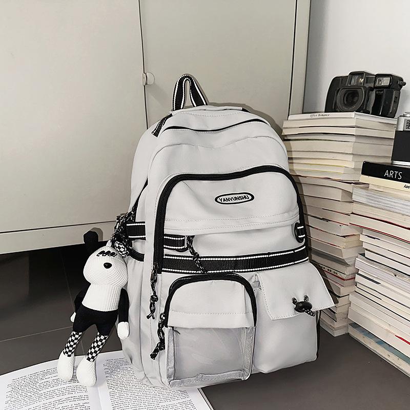 Schoolbag Hong Kong Style Couple Backpack Male and Female Versatile Machine Head Trend Large Capacity College Student School Bag Personality Junior H