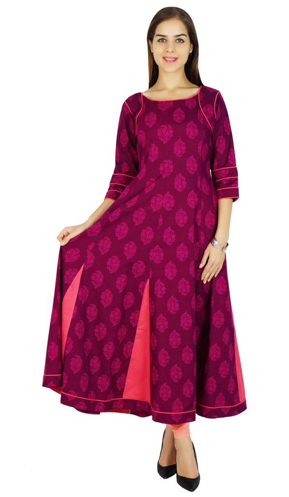 Amoghah Women Anarkali Floral Pattern Kurta Cotton Kurti Indian Flaired