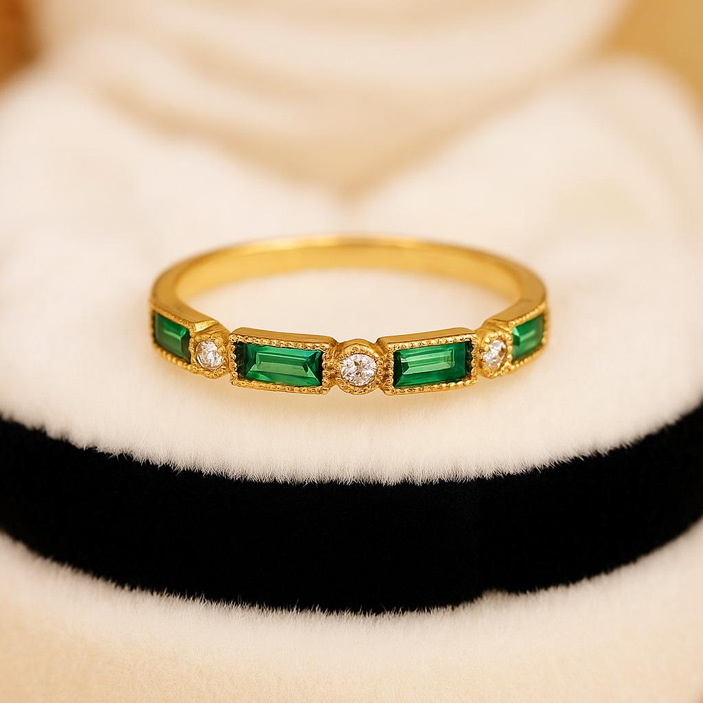 

Кольцо-дорожка с изумрудами, позолоченное желтым золотом – Кольцо с камнем мая, Изумрудное обручальное кольцо, Кольцо для ношения в комплекте, Изящное помолвочное кольцо с изумрудом для женщин 8 US