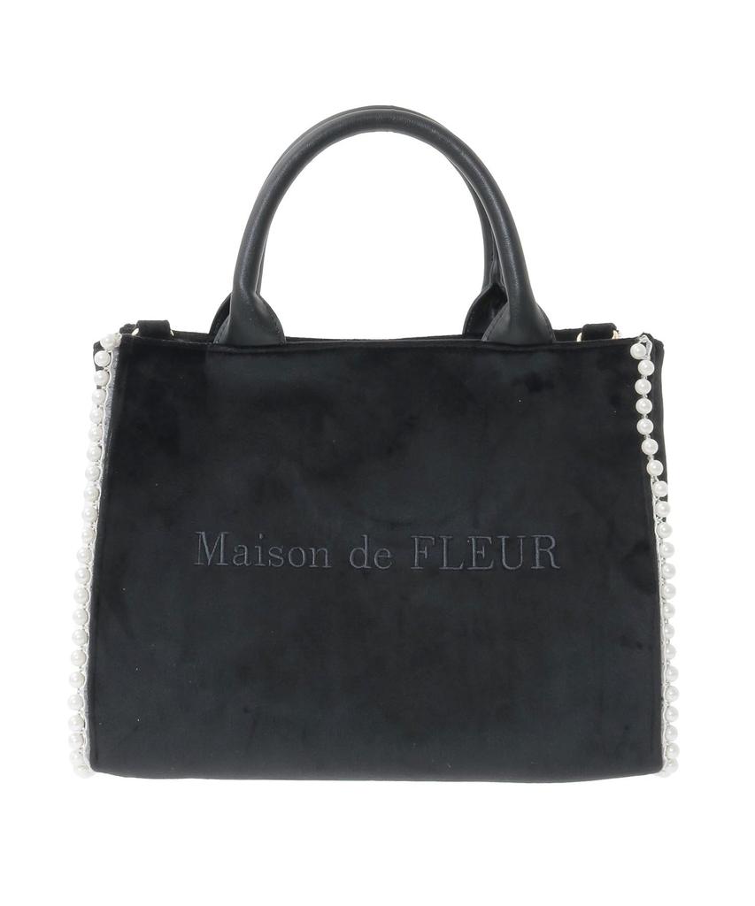 Maison de Fleur Women's Velvet 2-Way Square Tote Bag, Black, 08000754700